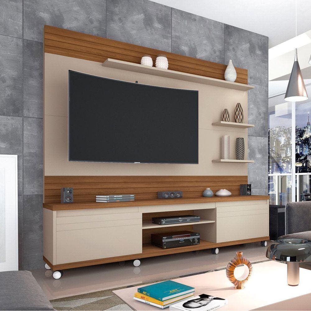 Home Theater Para TV até 70 Polegadas 2 Portas 2 Nichos Cedro Giga Móveis Off White/Freijó