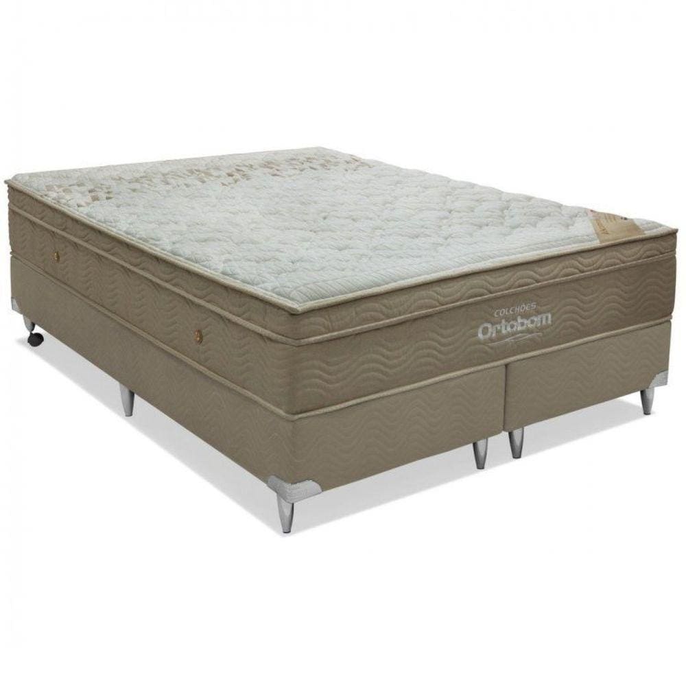 Conjunto Cama Box Colchão Viscomemory Super King 193x203x28cm Ortobom Bege/Branco