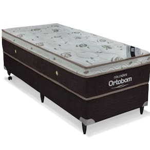 Conjunto Cama Box Colchão Sleep King Solteiro  Ortobom Marrom/Branco Gelo