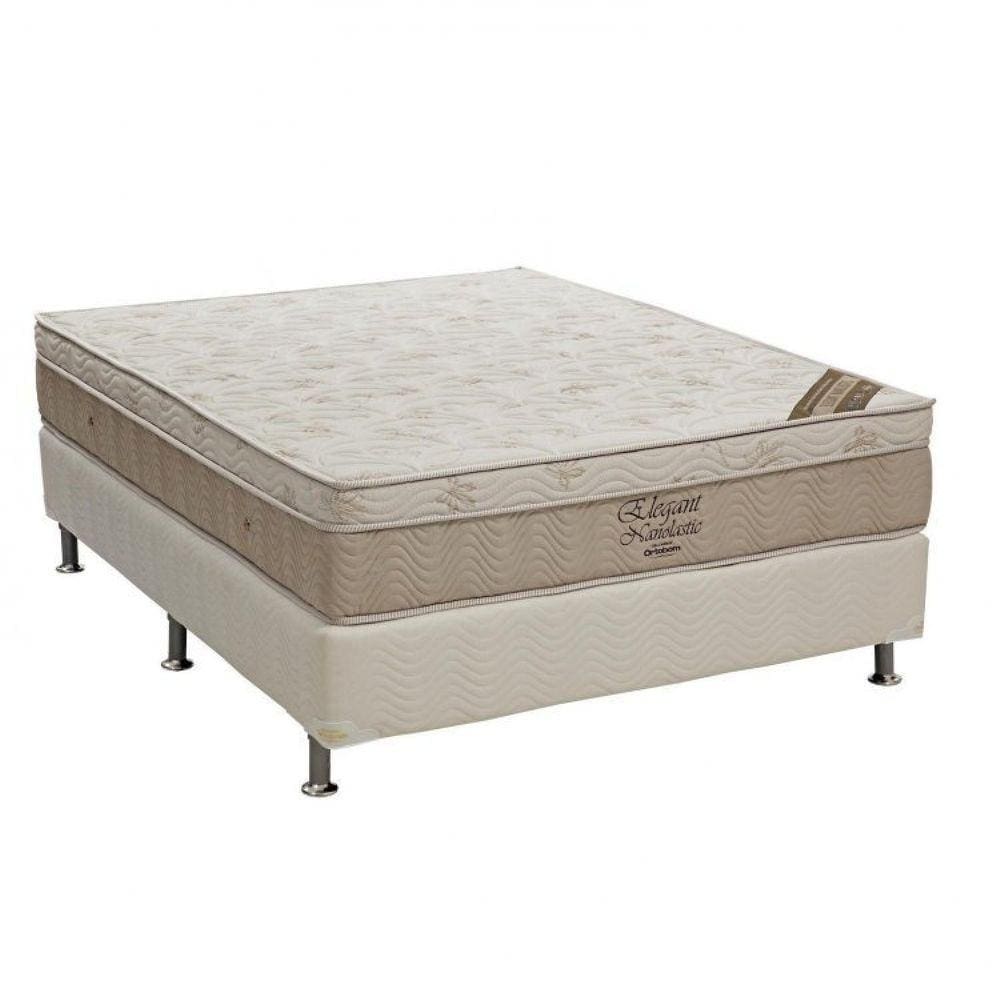 Conjunto Cama Box Colchão Elegant Nanolastic Casal 138x188x27cm Ortobom Bege/Branco