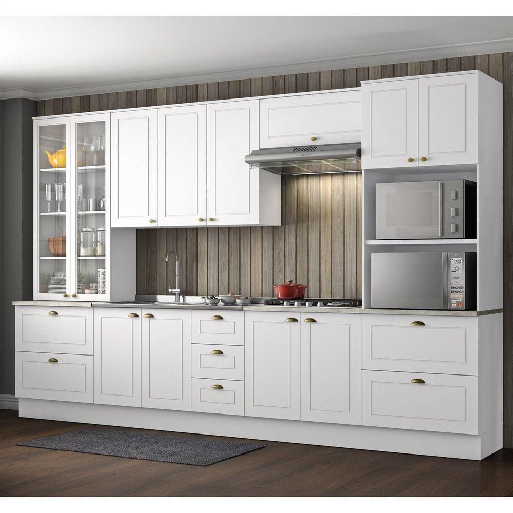 Cozinha Completa Americana 6 Peças 12 Portas 7 Gavetas com Cristaleira Henn Branco HP