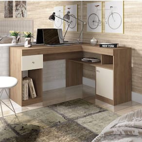 Mesa para Computador 1 Porta e 1 Gaveta Nilo Caemmun Buriti/Off White