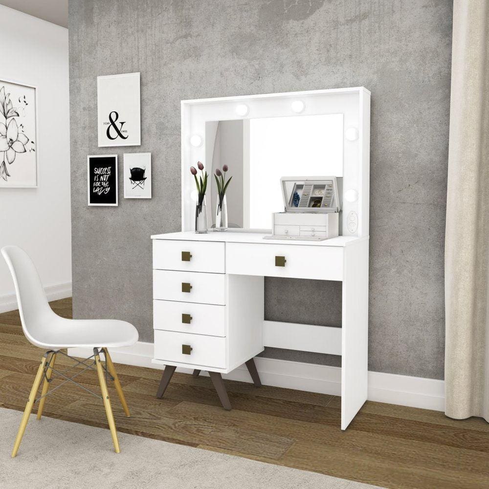 Penteadeira 5 Gavetas com Iluminação Tomada Embutida Movelbento Branco