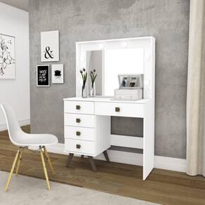 Penteadeira 5 Gavetas com Iluminação Tomada Embutida Movelbento Branco