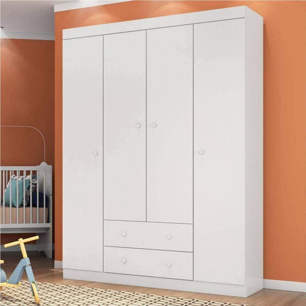 Guarda Roupa Infantil 4 Portas 2 Gavetas Helena Phoenix Baby Branco