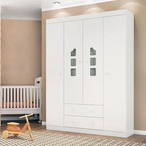 Guarda Roupa Infantil 4 Portas 2 Gavetas Lívia Phoenix Baby Branco