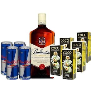 Combo Whisky Ballantine`S 1L + 4 Red Bull + 5 Aguas De Coco