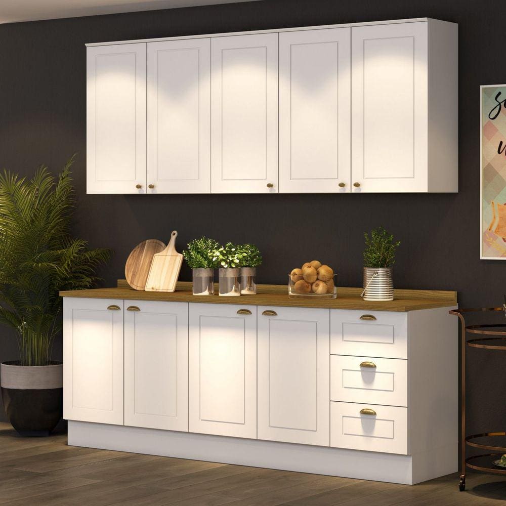 Cozinha Compacta 4 Peças 9 Portas 3 Gavetas Emily Espresso Móveis Branco HP