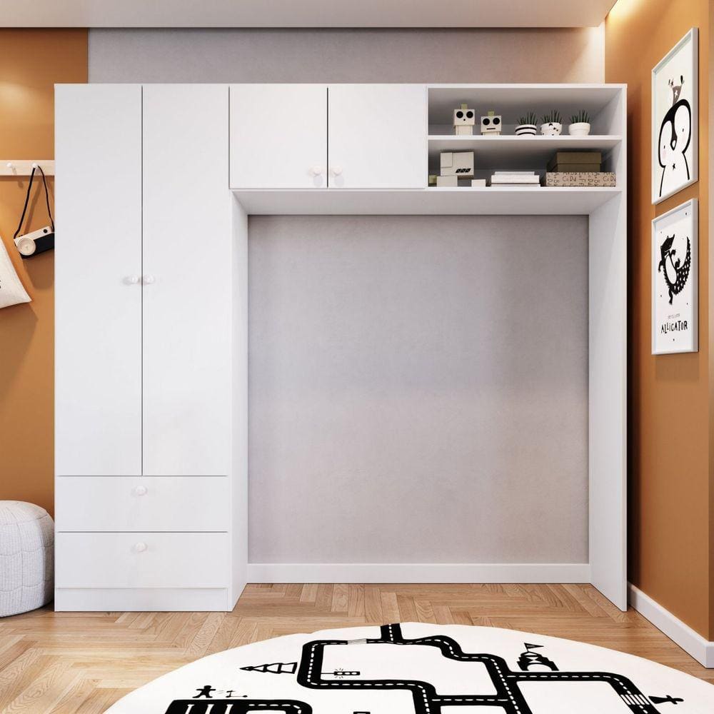 Guarda Roupas Infantil Ponte 4 Portas 2 Gavetas Aconchego Completa Móveis Branco