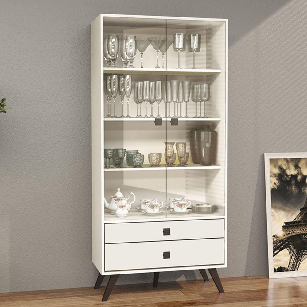 Cristaleira 2 Portas 2 Gavetas 70cm Movelbento Off White