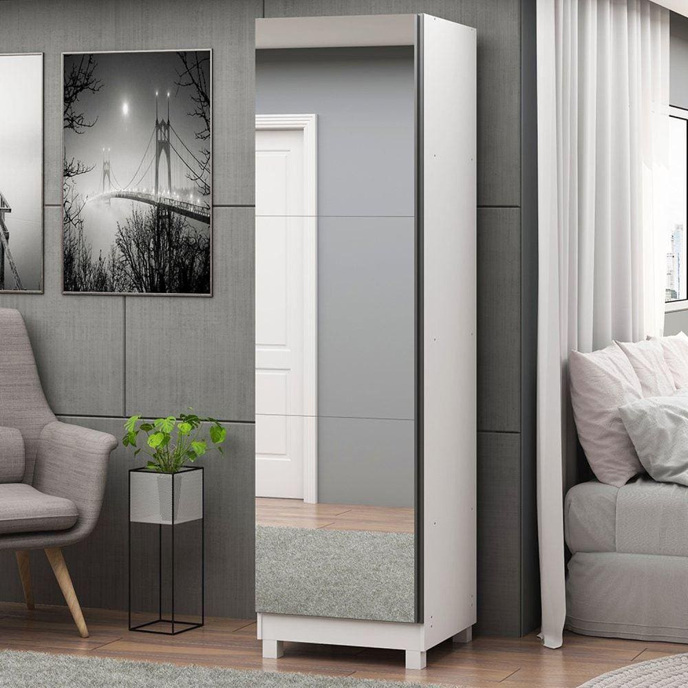 Sapateira 1 Porta Espelhada Gold Gelius Móveis Branco Acetinado