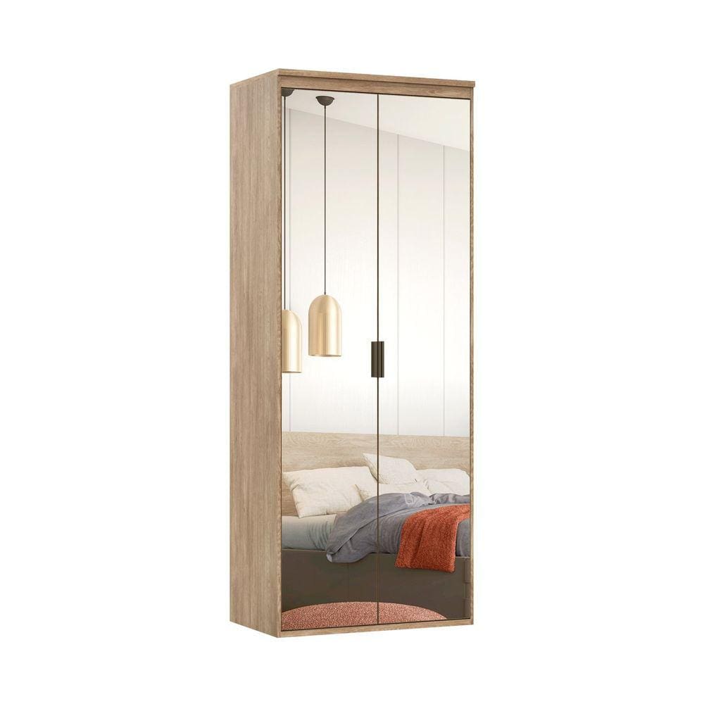 Guarda Roupa Modulado 90cm 2 Portas com Espelho 1 Cabideiro 3 Gavetas Belmax Carvalho