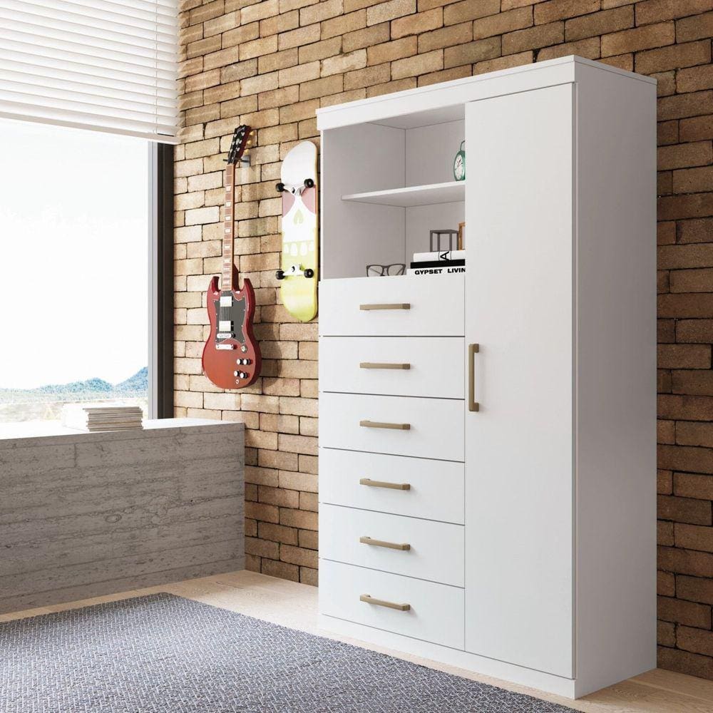 Cômoda 6 Gavetas 1 Porta 2 Nichos Marabá 1.6 Santos Andirá Branco