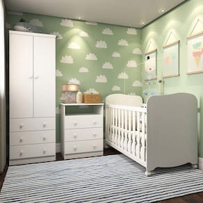 Quarto de Bebê Completo com Berço Americano Guarda Roupa Cômoda Cambalhota Espresso Móveis Branco Brilho