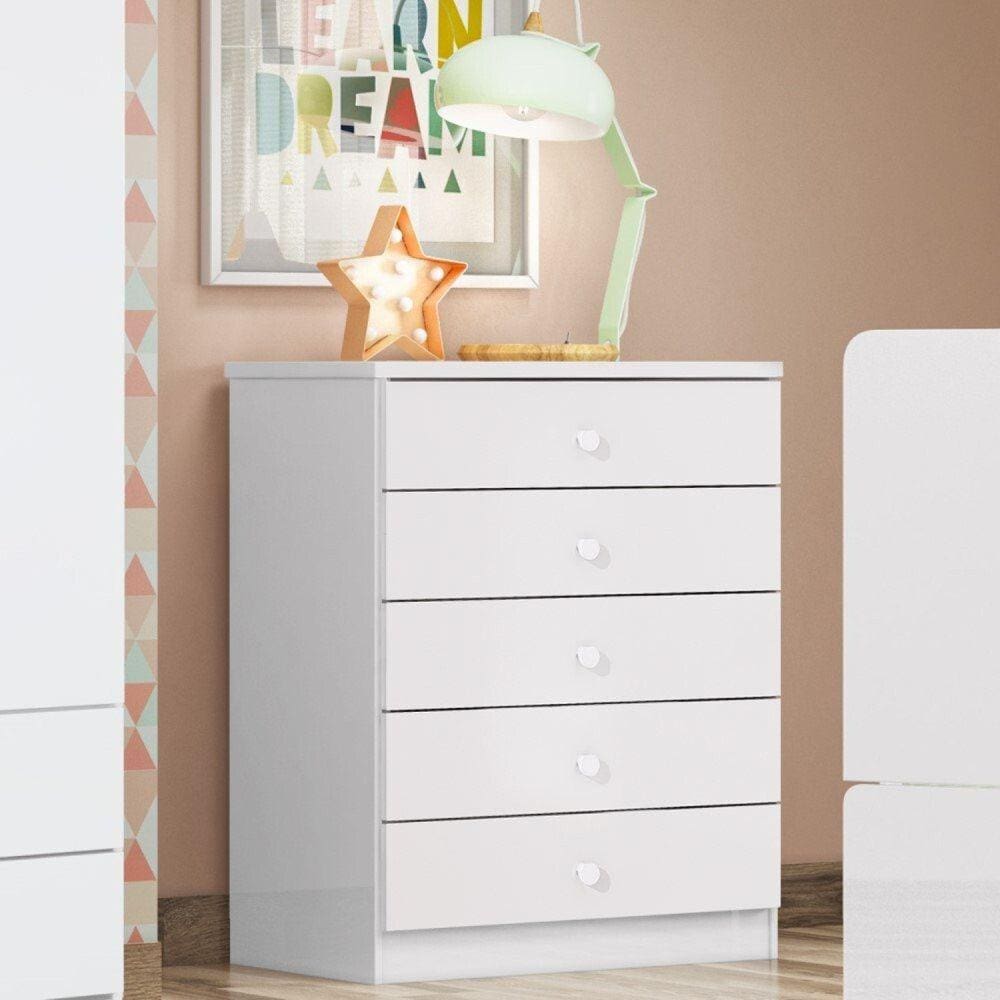 Cômoda 5 Gavetas Bala de Menta Henn Branco