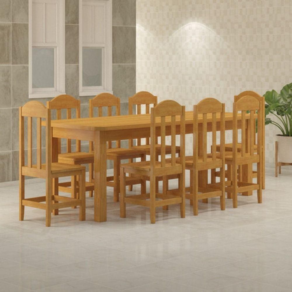 Mesa Com 8 Cadeiras de Madeira Maciça 220x88 Safira Cerejeira