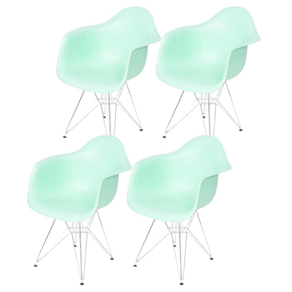Kit 4 Poltronas Com Braço Base Cromada Eames Dkr OR Design Tiffany
