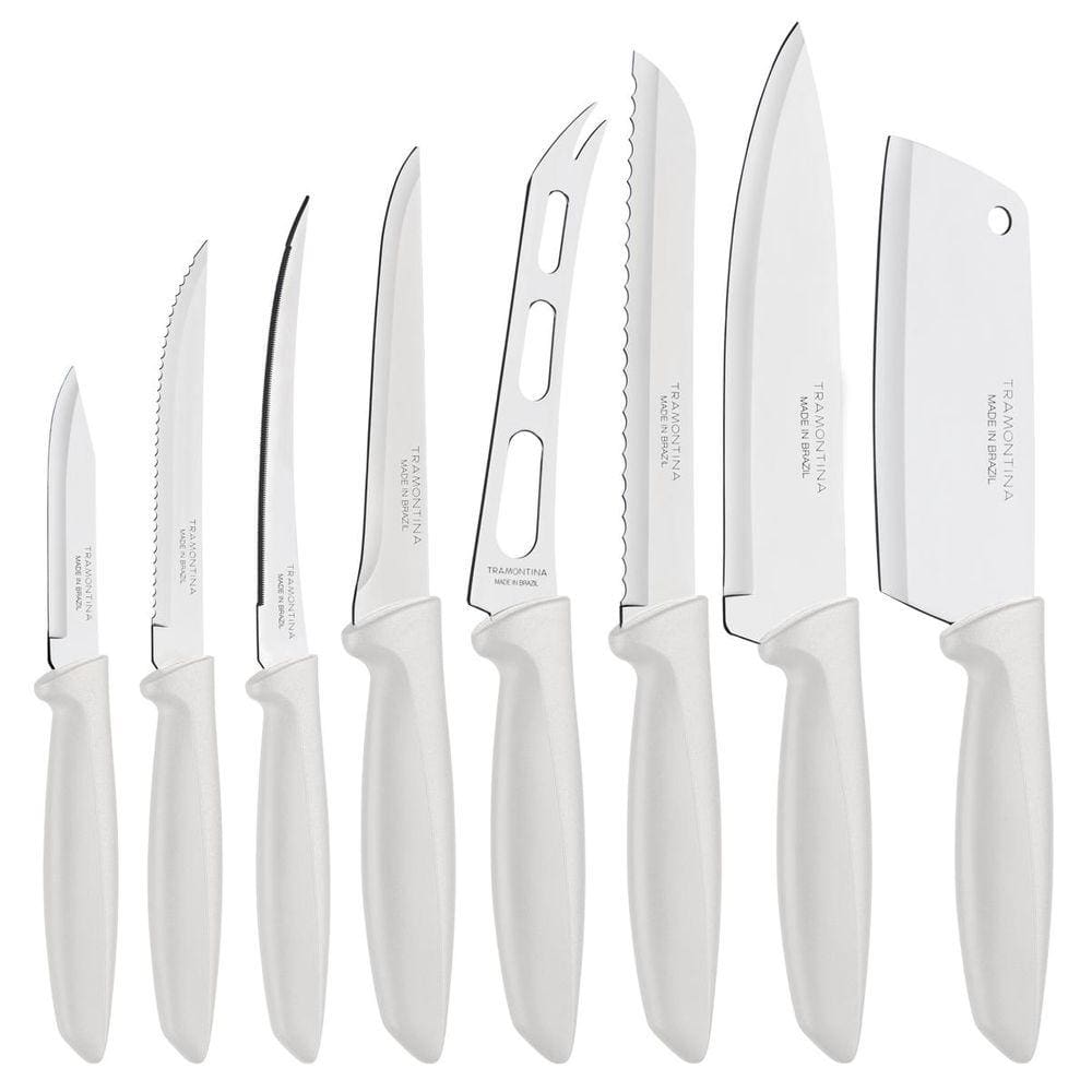 Jogo 8 Facas Tramontina Chef Profissional Plenus Branco
