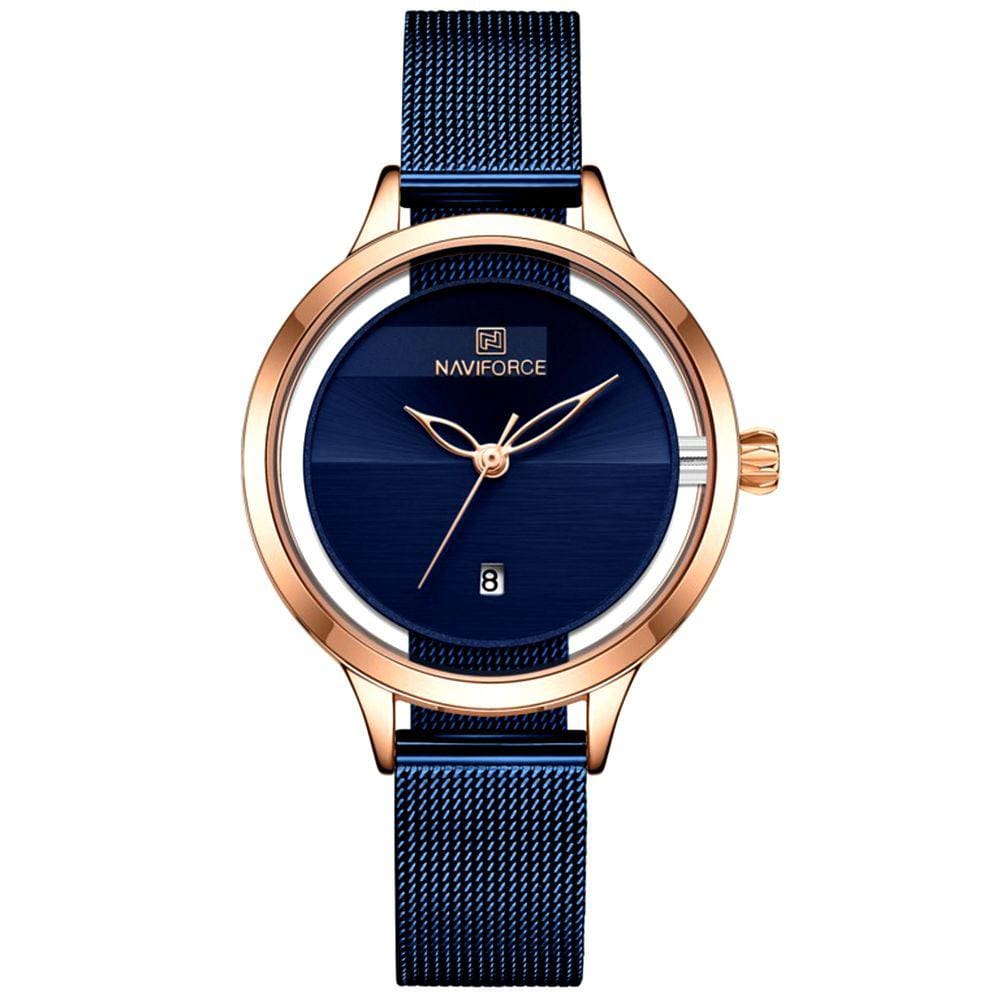 Relógio Feminino de Quartzo em Aço Inoxidável Moda Casual Clássica Azul