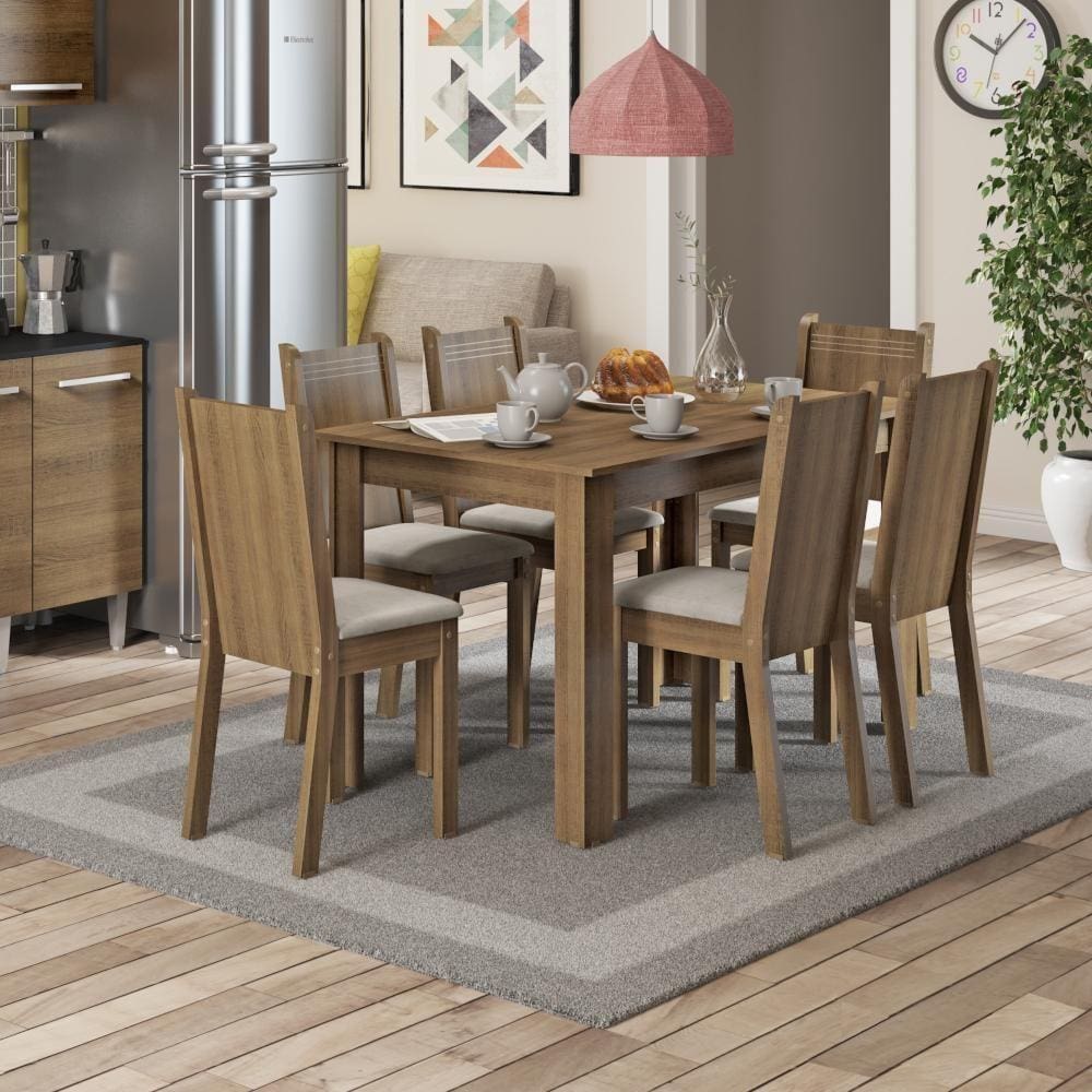 Conjunto Sala de Jantar Maris Madesa Mesa Tampo de Madeira com 6 Cadeiras