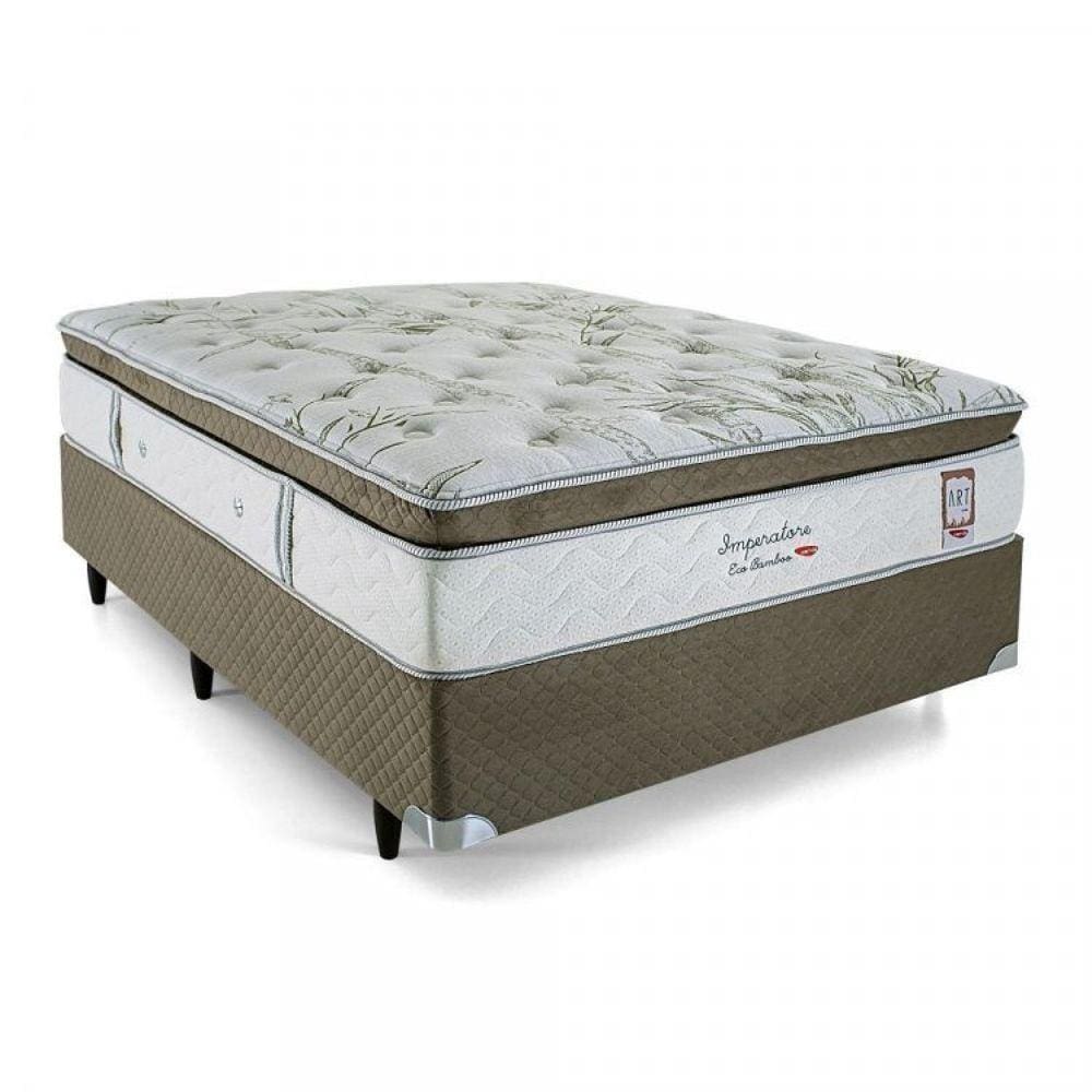 Conjunto Cama Box Colchão Casal Molas Ensacadas 138x188x34cm Imperatore Eco Bambu Herval Verde