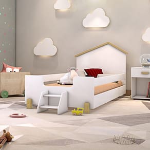 Cama Infantil Casinha com Escada Ayla Divaloto Branco/Natural