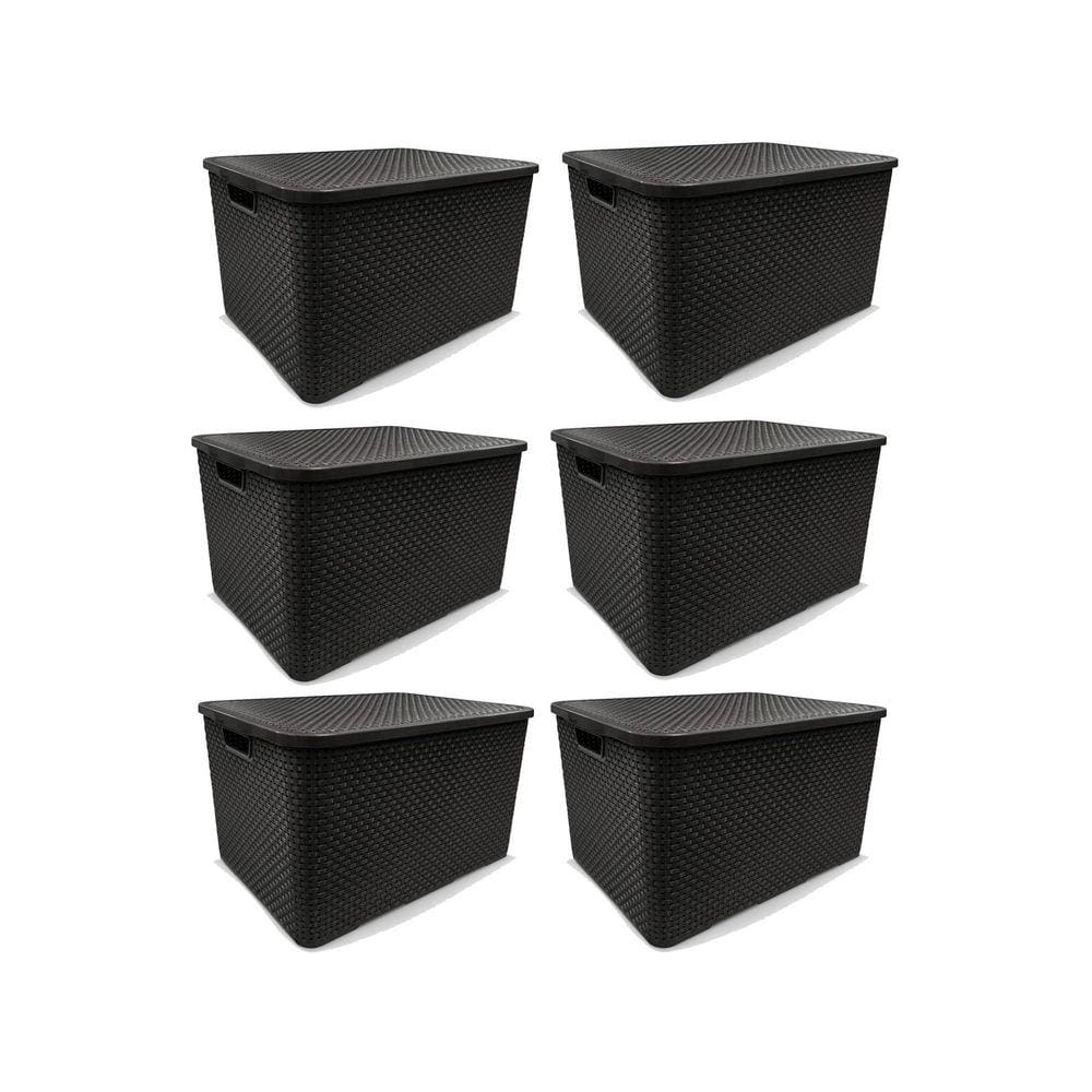 Kit 6 Caixas Organizadoras Rattan Preta 40 Litros Arqplast
