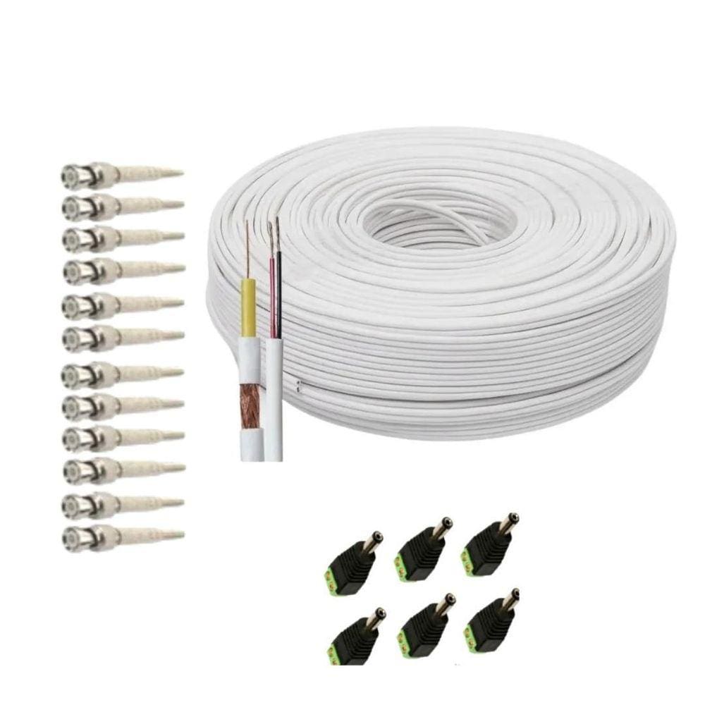Kit Instalação 6 Câmeras Segurança Conectores E Cabo100M