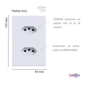 Tomada Dupla 20A Tok Glass Branco Lumenx