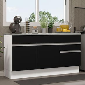 Balcão Gabinete de Pia Madesa Glamy 150 cm 2 Gavetas 2 Portas (Com Tampo) - Branco/Preto