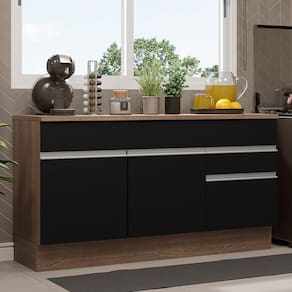 Balcão Gabinete de Pia Madesa Glamy 150 cm 2 Gavetas 2 Portas (Com Tampo) - Rustic/Preto