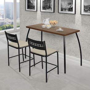 Mesa Com Duas Cadeiras Aço Nobre Com Assento Bege