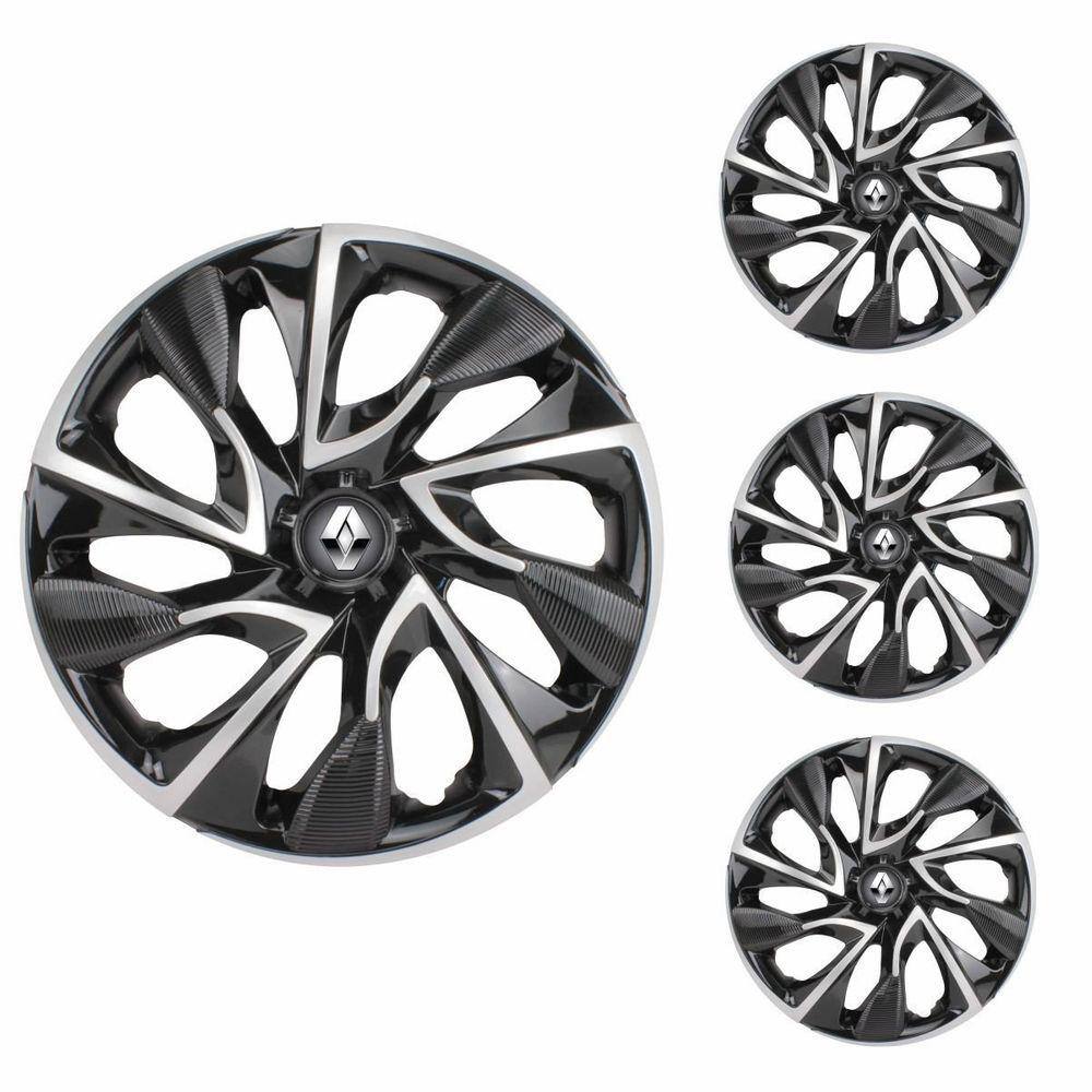Jogo Calota Aro 14 DS4 Black Silver Elitte Preto Prata + Emblema Resinado Renault (Sandero Logan Clio Scenic Megane)