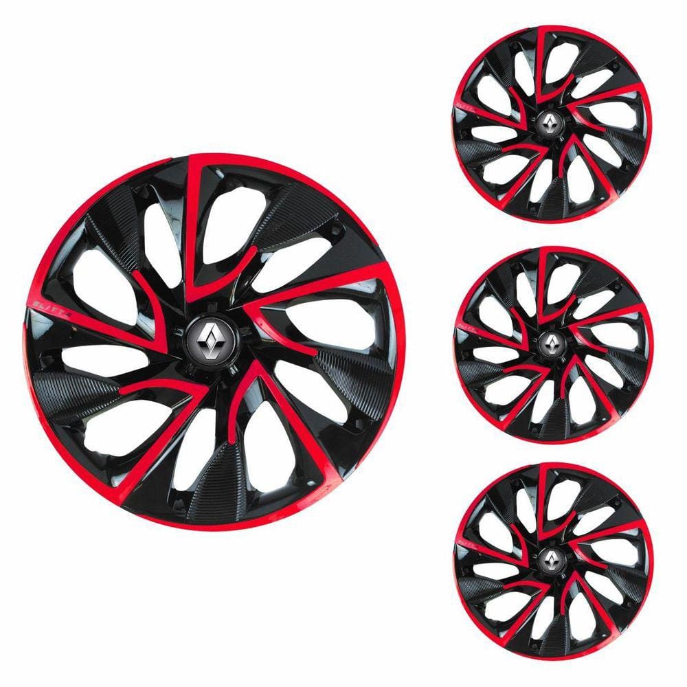 Jogo Calota Aro 14 DS4 Red Cup Elitte Preto Vermelho + Emblema Resinado Renault (Sandero Logan Clio Scenic Megane)