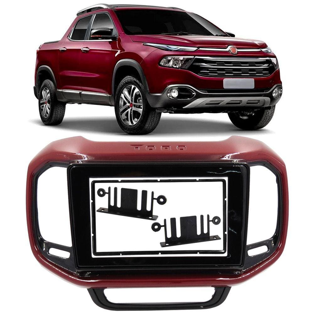 Moldura de Painel 2 Din 7” Polegadas Fiat Toro Para Cd Dvd 2 Dins - Black Piano com Vinho