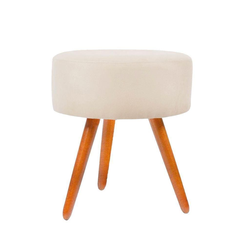 Puff Puf Banqueta Redondo Para Camarim Suede Pés Palito Bege