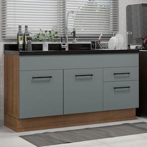 Balcão Gabinete de Pia Madesa Agata 150 cm 2 Portas e 2 Gavetas (Sem Tampo e Pia) - Rustic/Cinza