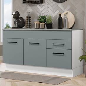 Balcão Gabinete de Pia Madesa Agata 150 cm 2 Gavetas 2 Portas (Com Tampo) - Branco/Cinza