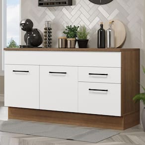 Balcão Gabinete de Pia Madesa Agata 150 cm 2 Gavetas 2 Portas (Com Tampo) - Rustic/Branco