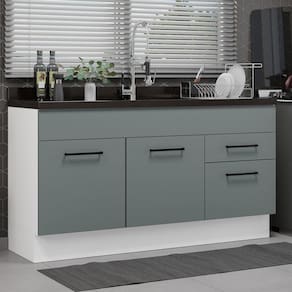 Balcão Gabinete de Pia Madesa Agata 150 cm 2 Portas e 2 Gavetas (Sem Tampo e Pia) - Branco/Cinza