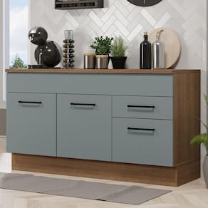 Balcão Gabinete de Pia Madesa Agata 150 cm 2 Gavetas 2 Portas (Com Tampo) - Rustic/Cinza