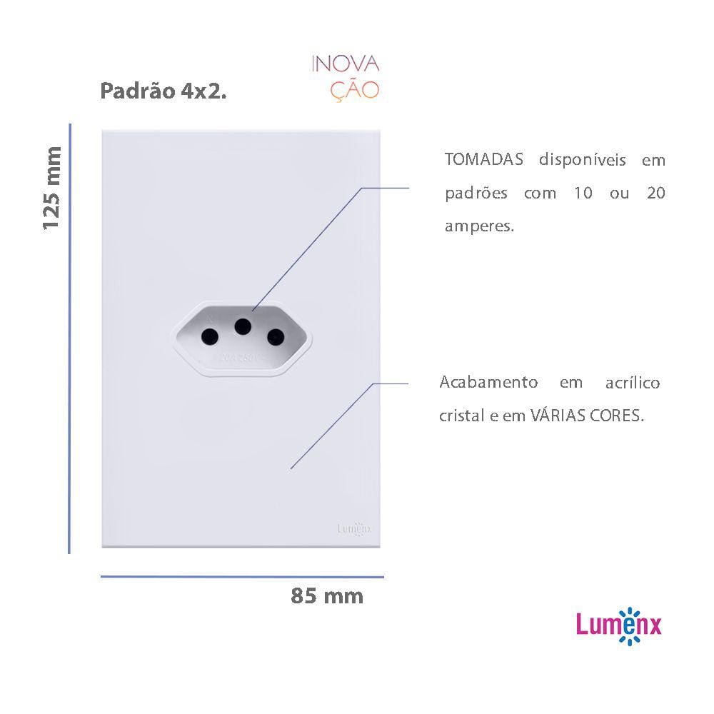 Tomada Simples Tok Glass Branco Lumenx