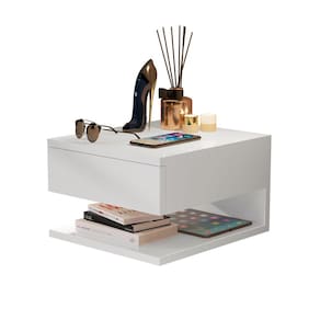 Mesa de Cabeceira Suspenso 1 Gaveta Decor Branco - Mania de Móveis