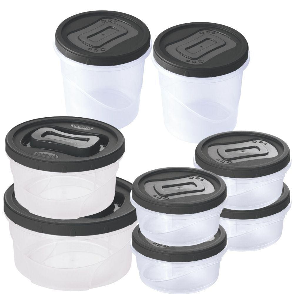 Kit 8 potes/porta mantimentos de rosca preto Plasutil