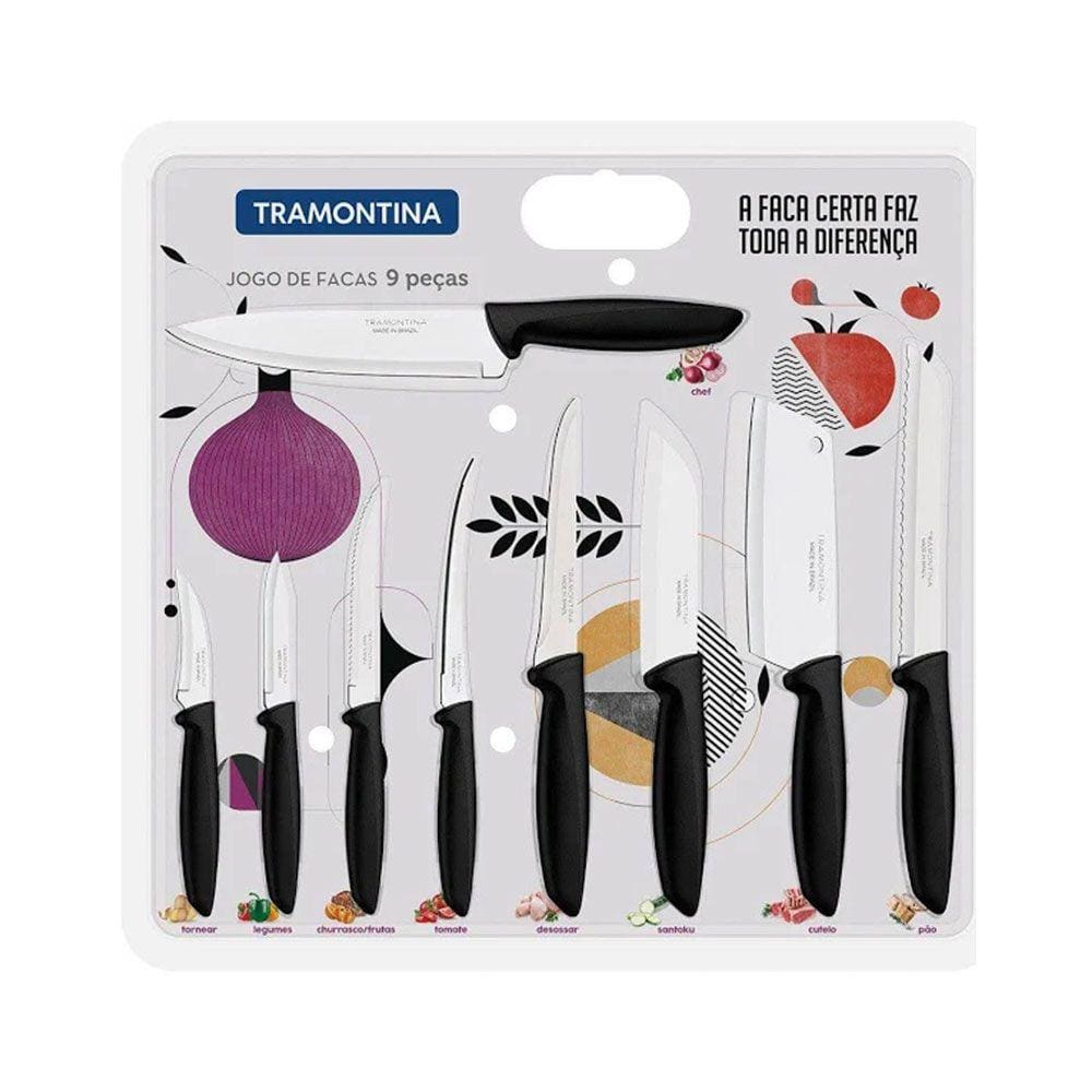 Conjunto de Facas Plenus Preta - 9 Peças