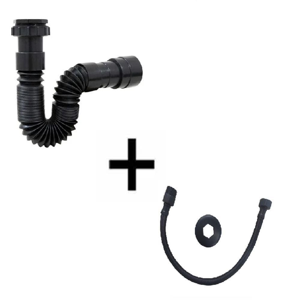 Sifão Sanfonado Preto Universal + Engate Flexível Black 40Cm