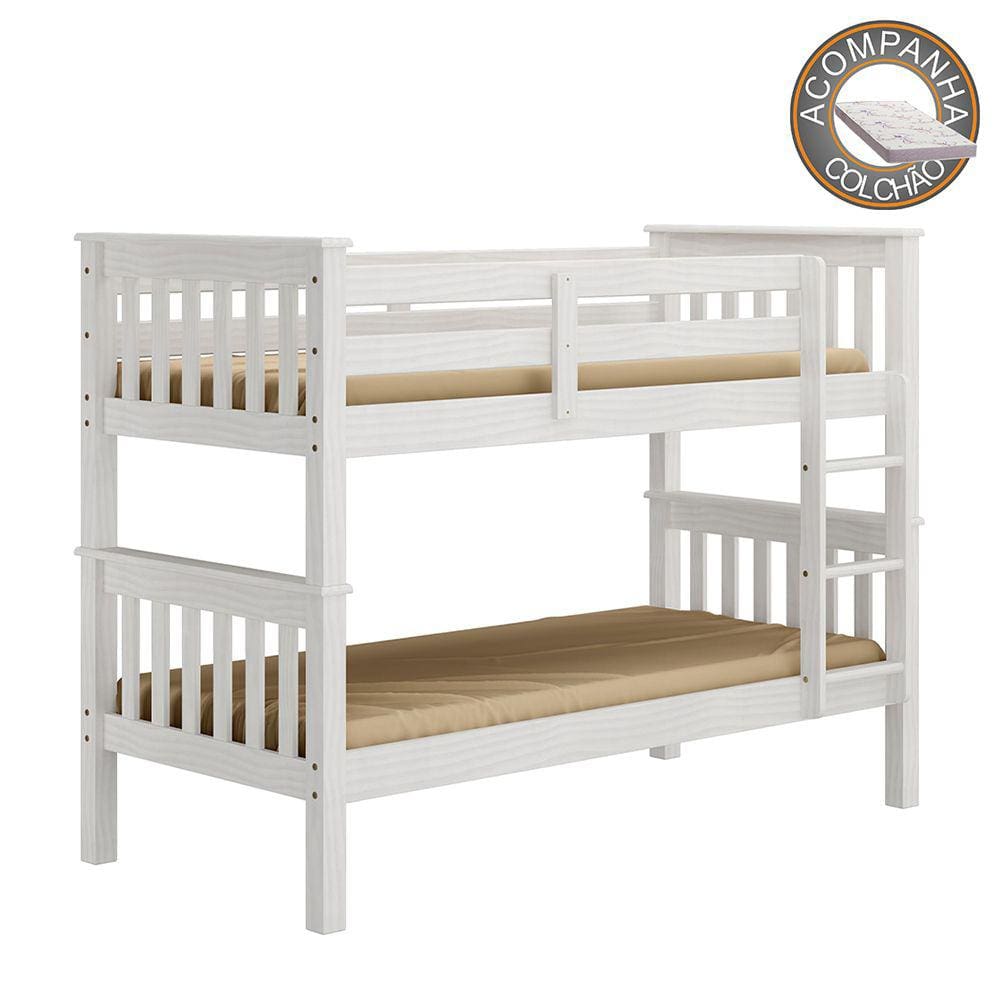 Beliche 100% Madeira Maciça 730B Branco Piratini Com Colchão Ortobom