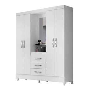Guarda Roupa Solteiro Capri Branco Rosa Flex Com Espelho Moval