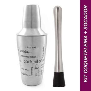 Kit Caipirinha Coqueteleira e Socador Inox 500ml