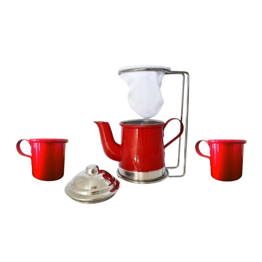 Mini Bule C/ Suporte Coador Filtro de Café e 2 Canecas 160ml